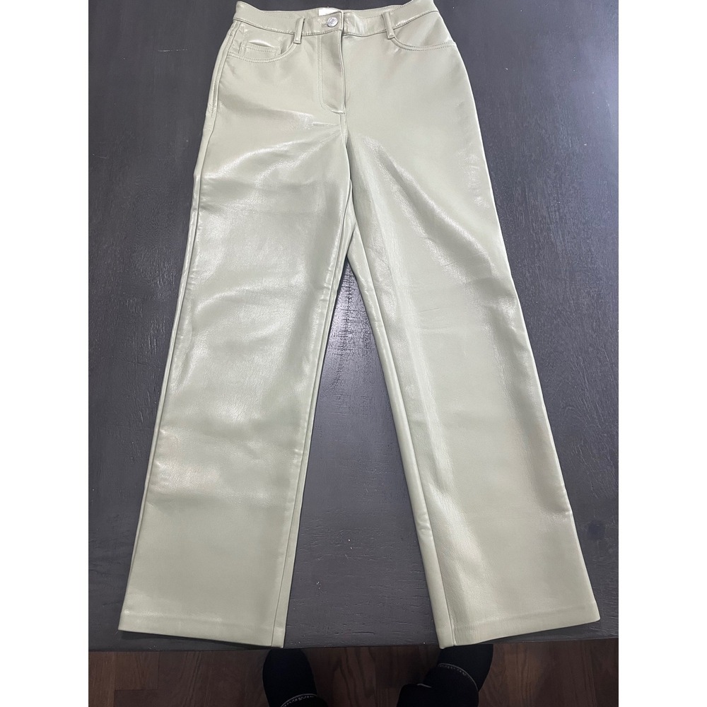 Wilfred Faux Leather Pants Sage‎ Green High Rise Straight Leg Women's Size 0